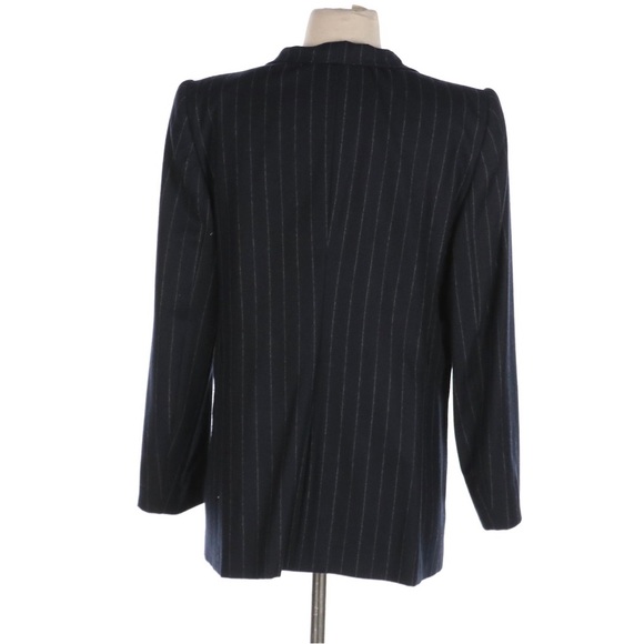 Miss Valentino V Blazer in Navy Pinstripes Wool/Cashmere with Mandarin Collar - Picture 2 of 5
